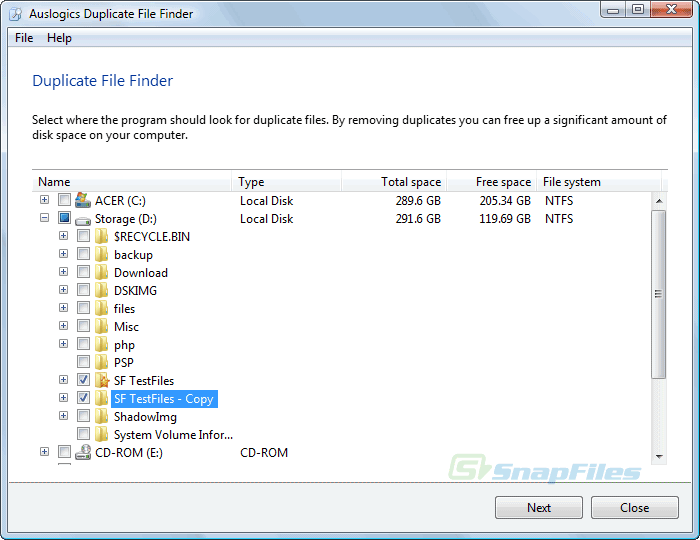 screen capture of Auslogics Duplicate File Finder