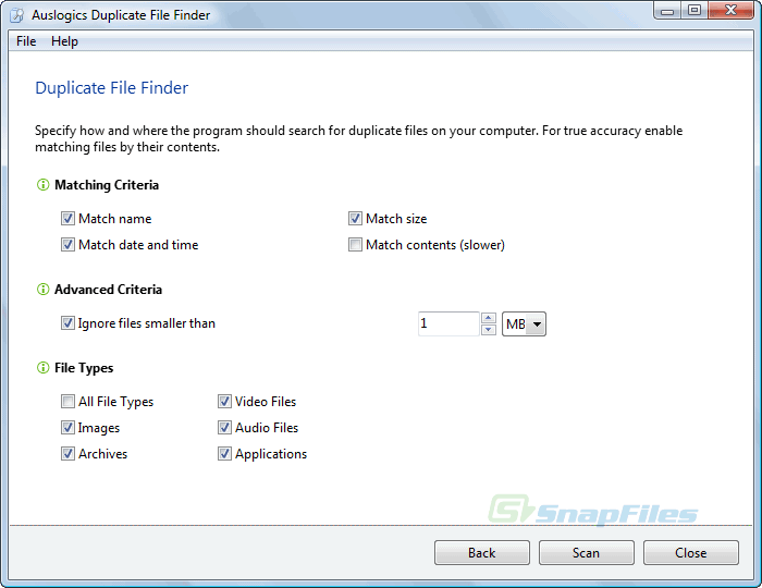 screenshot of Auslogics Duplicate File Finder