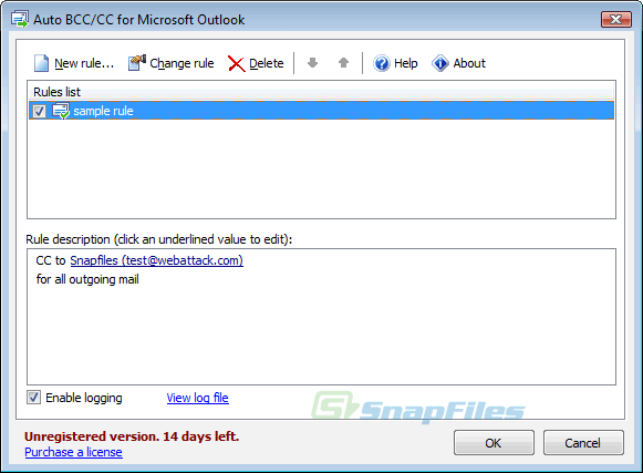 screen capture of Auto BCC/CC for Outlook