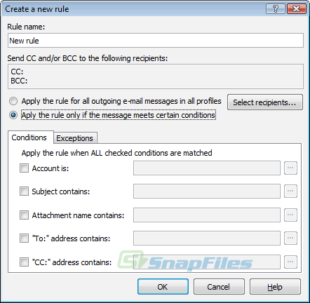 screenshot of Auto BCC/CC for Outlook