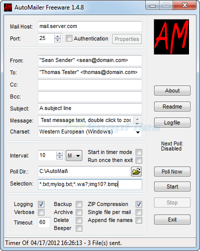 screen capture of AutoMailer Free