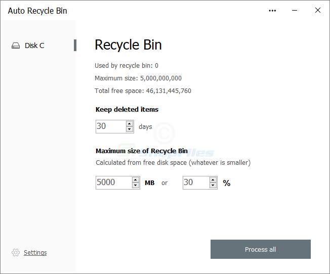 screen capture of Auto Recycle Bin