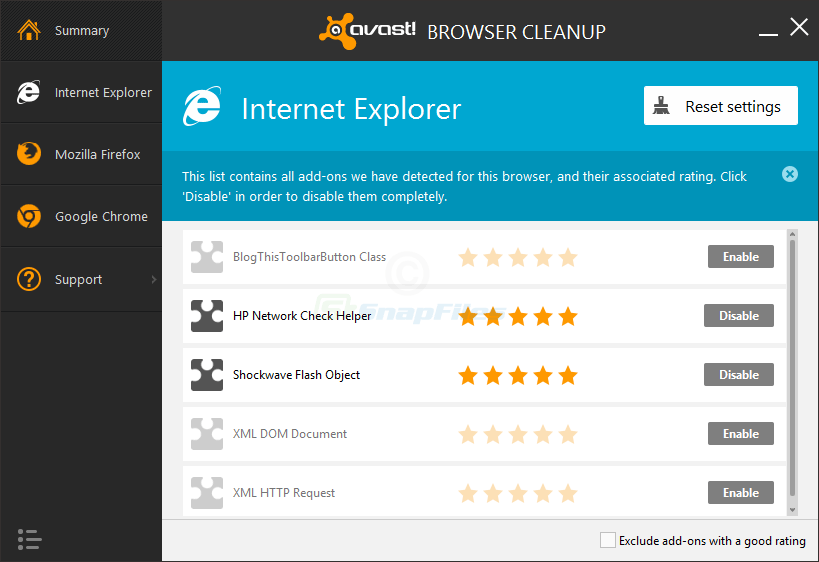 screenshot of Avast Browser Cleanup Tool