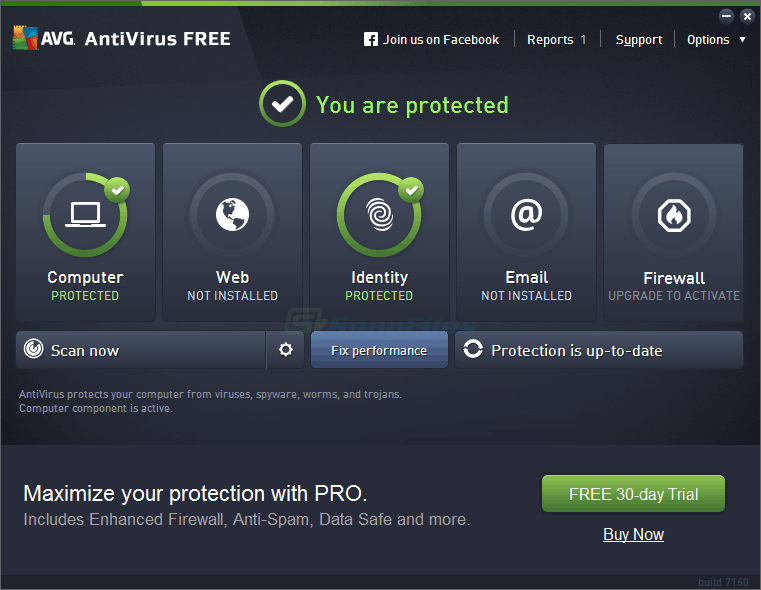 screen capture of AVG Anti-Virus Free Edition
