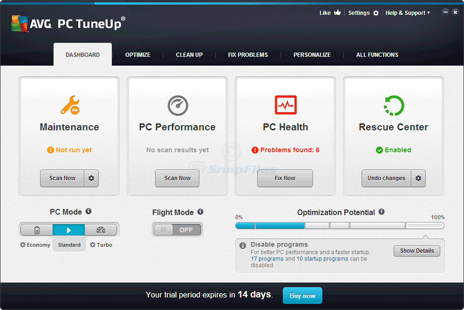 screen capture of AVG PC TuneUP