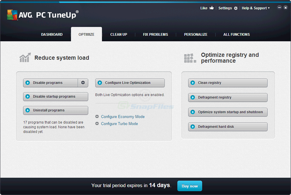 screenshot of AVG PC TuneUP