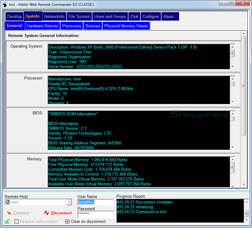 screenshot of Atelier Web Remote Commander