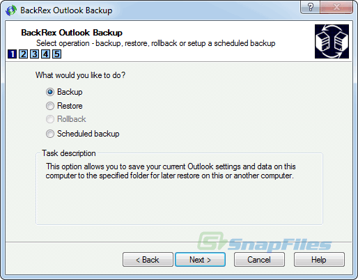 screen capture of BackRex Outlook Backup