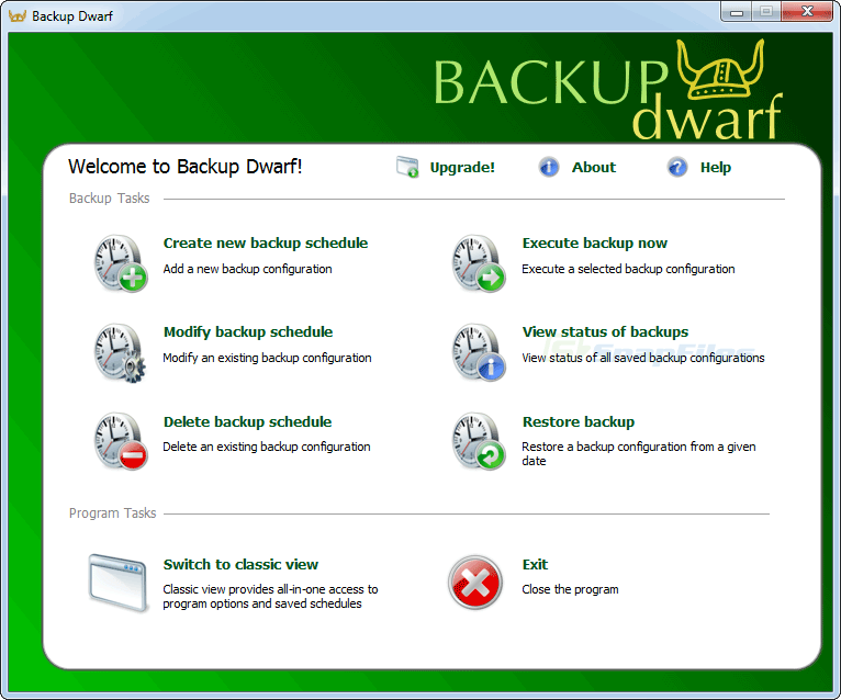 screen capture of Backup Dwarf Home Edition