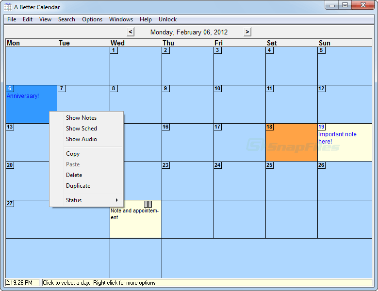 screen capture of A Better Calendar