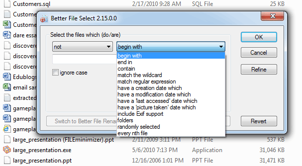 screen capture of Better File Select