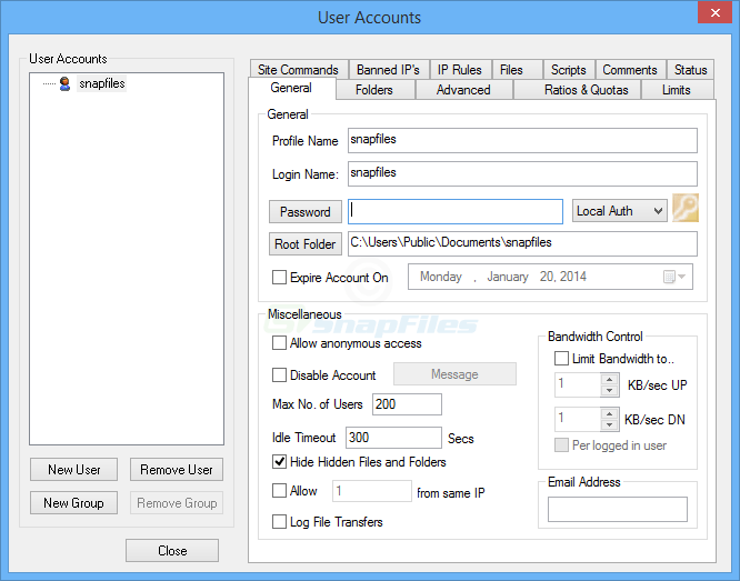screenshot of BlackMoon FTP Server