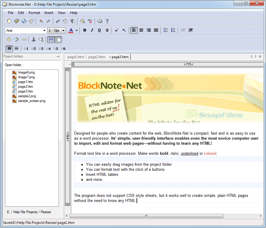 screen capture of BlockNote for the Net
