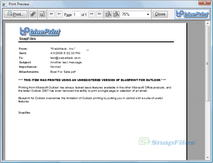 screenshot of Blueprint for Outlook Professional