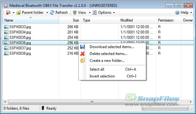 screenshot of Medieval Bluetooth OBEX File Transfer