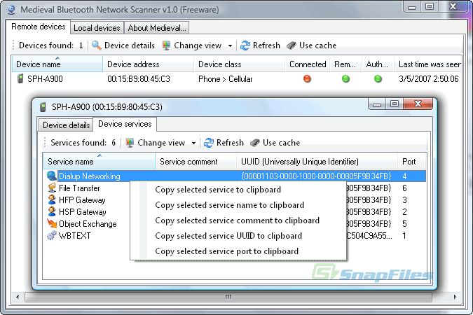 screenshot of Medieval Bluetooth Network Scanner