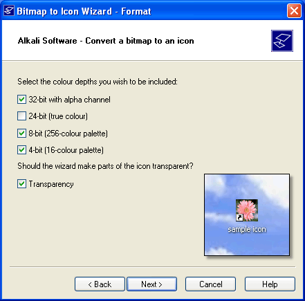 screen capture of Bitmap to Icon Wizard