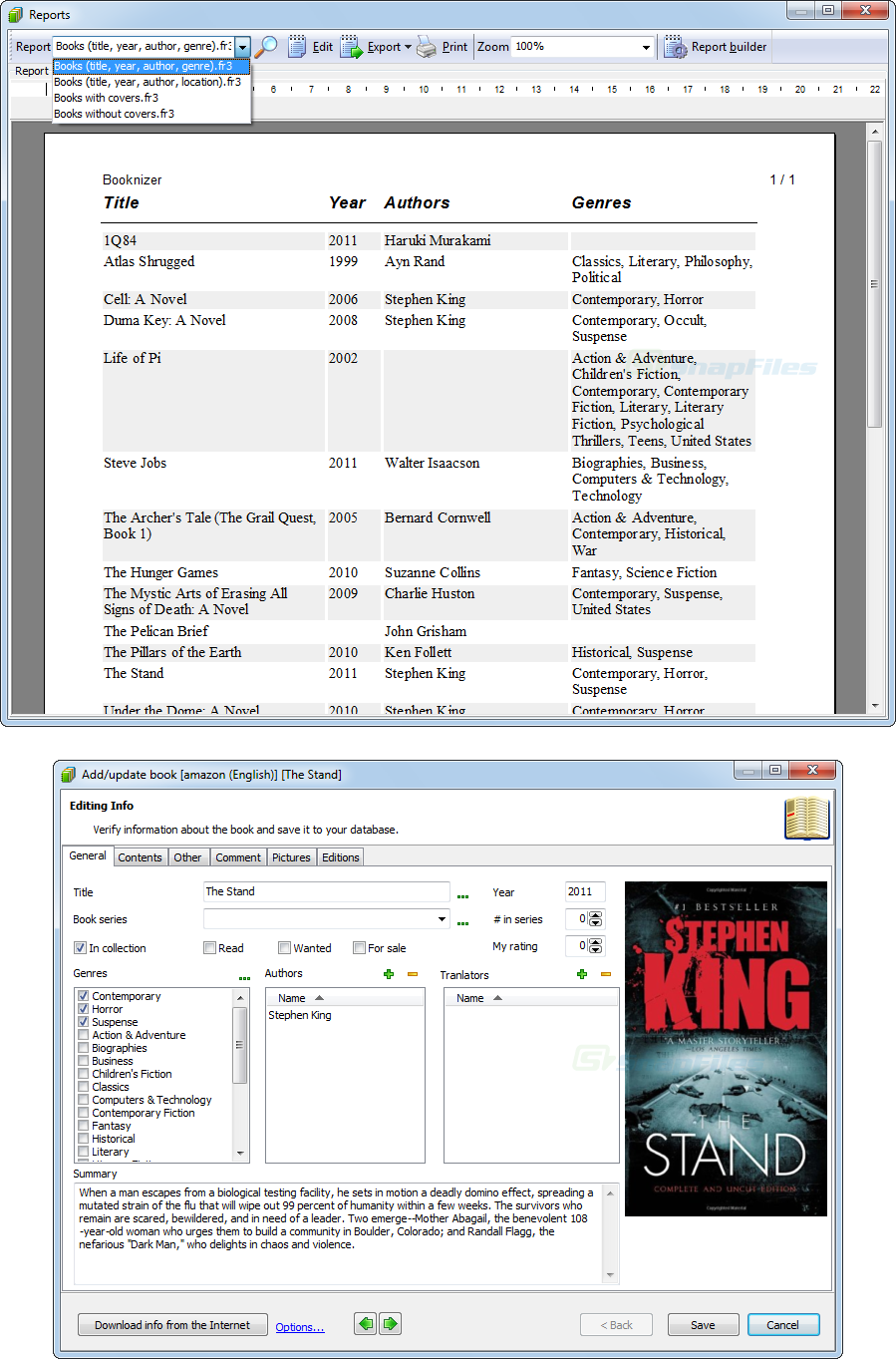 screenshot of Booknizer