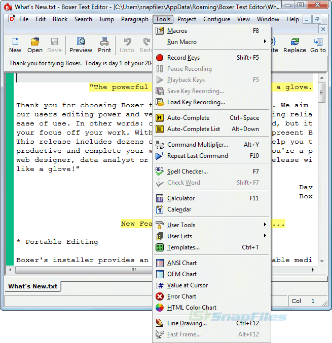 screen capture of Boxer Text Editor
