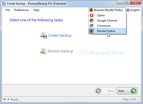screen capture of BrowserBackup Pro