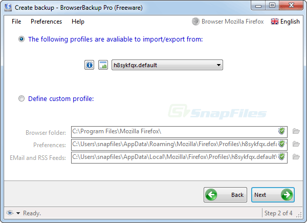 screenshot of BrowserBackup Pro