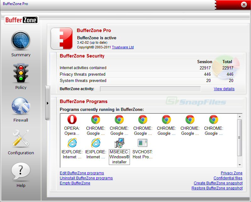 screen capture of BufferZone Pro