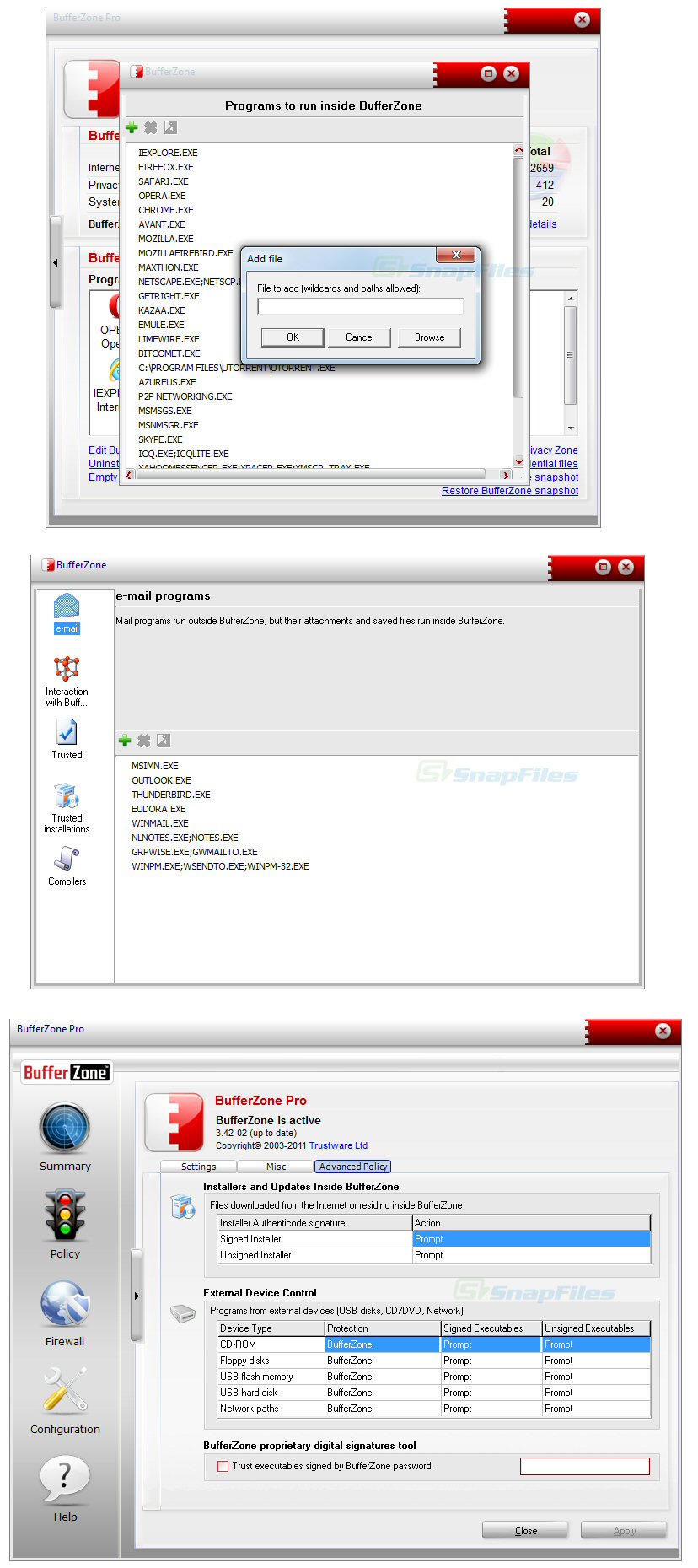 screenshot of BufferZone Pro