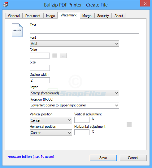 screenshot of BullZip PDF Printer