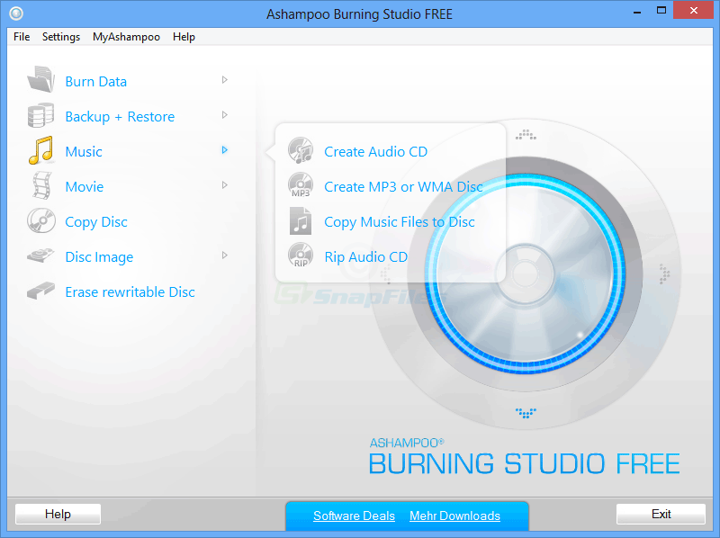 screen capture of Ashampoo Burning Studio Free