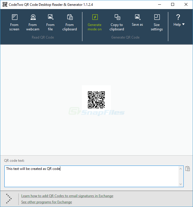 screenshot of CodeTwo QR Code Desktop Reader and Generator