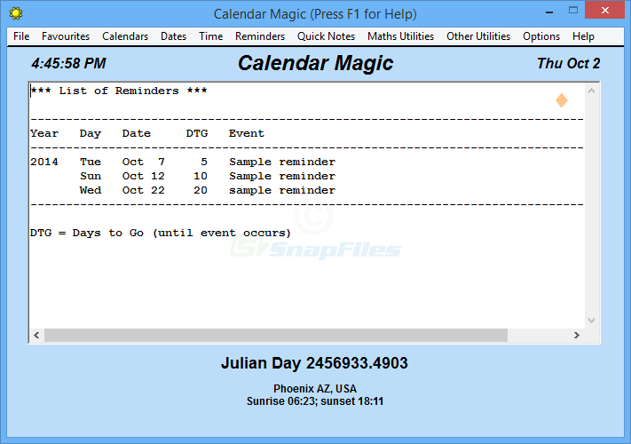 screen capture of Calendar Magic