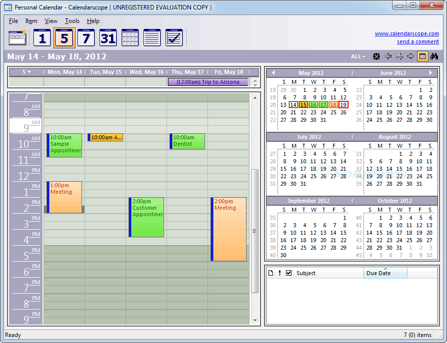 screen capture of Calendarscope
