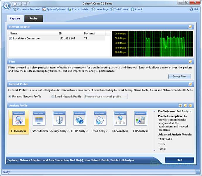 screen capture of Colasoft Capsa Network Analyzer
