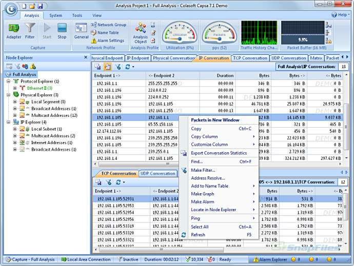 screenshot of Colasoft Capsa Network Analyzer