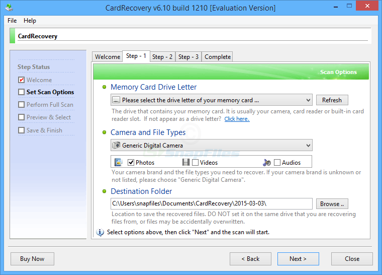 screen capture of CardRecovery