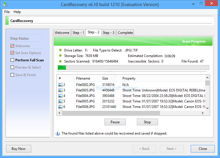 screenshot of CardRecovery