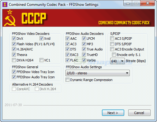 screen capture of Combined Community Codec Pack (CCCP)