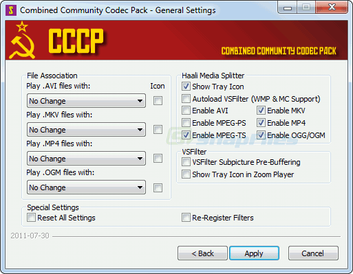 screenshot of Combined Community Codec Pack (CCCP)