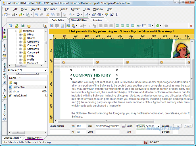 screenshot of CoffeeCup HTML Editor