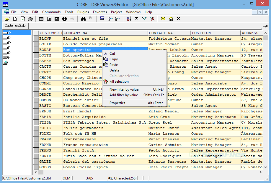 screen capture of CDBF - DBF Viewer and Editor