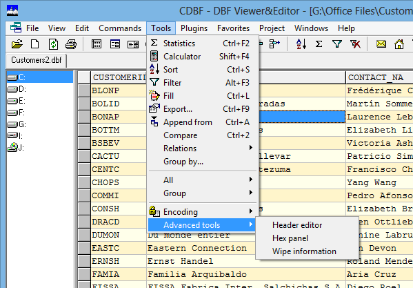 screenshot of CDBF - DBF Viewer and Editor