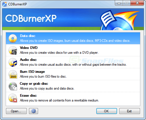 screenshot of CDBurnerXP