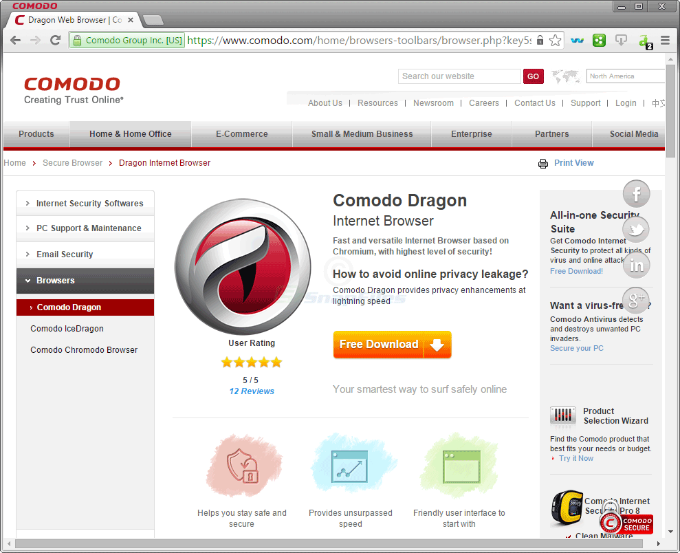 screen capture of Comodo Dragon