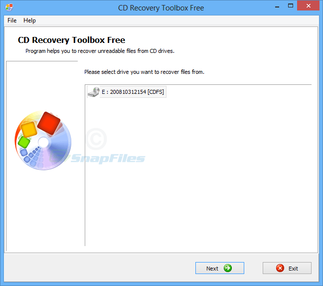 screen capture of CD Recovery Toolbox Free