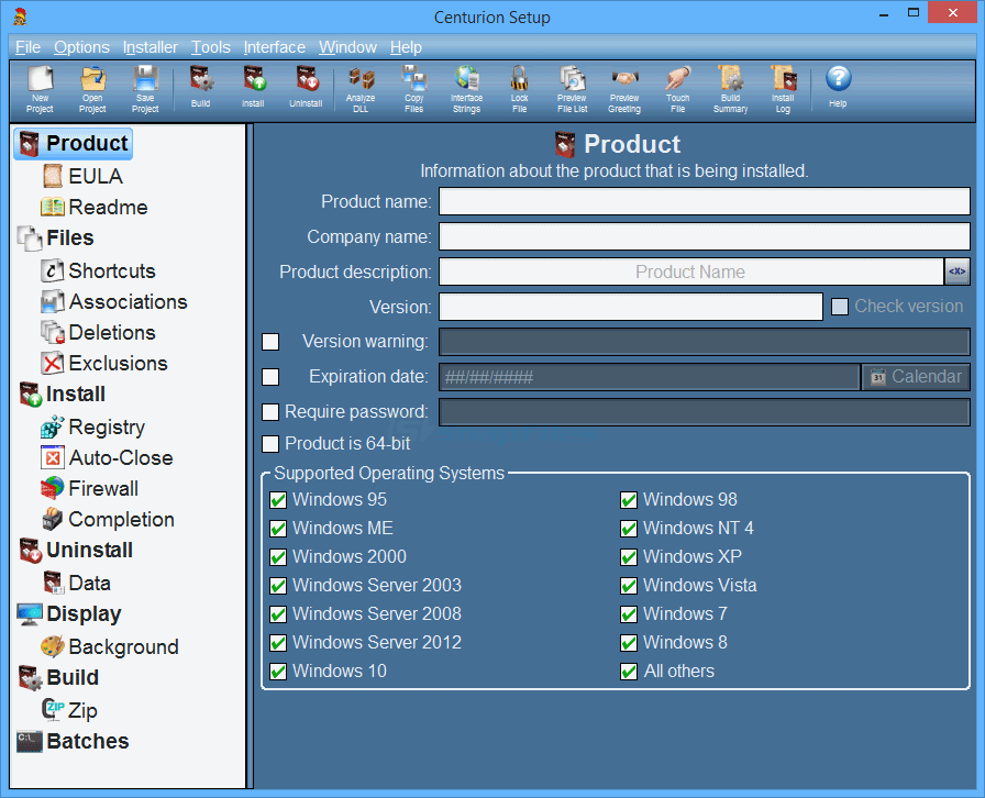 screen capture of Centurion Setup