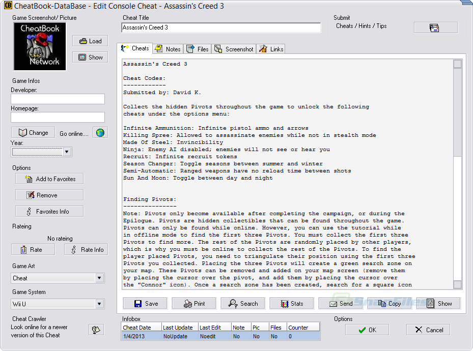 screenshot of CheatBook Database