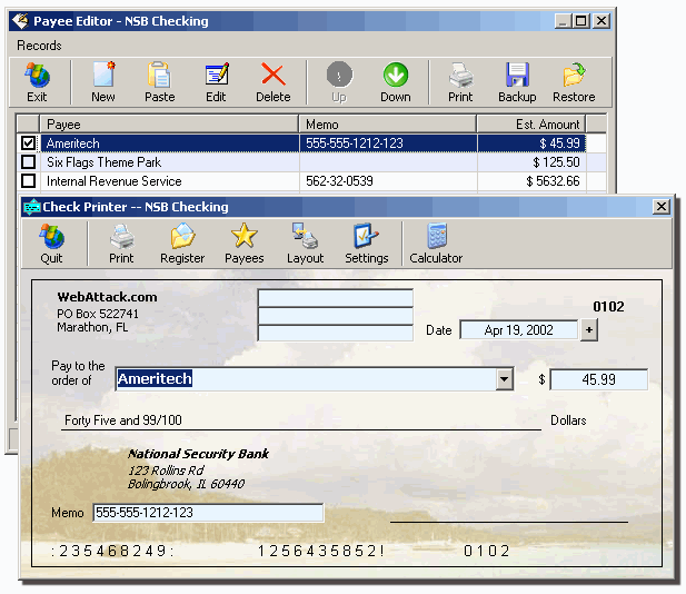 screen capture of Check Printer