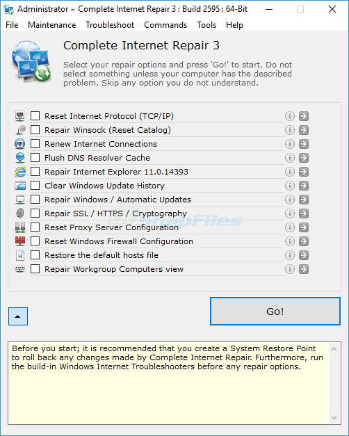 screen capture of Complete Internet Repair