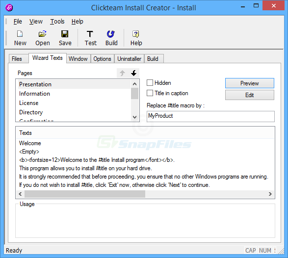 screenshot of Clickteam Install Creator