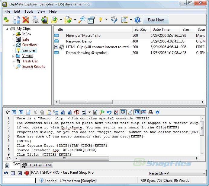 screenshot of ClipMate